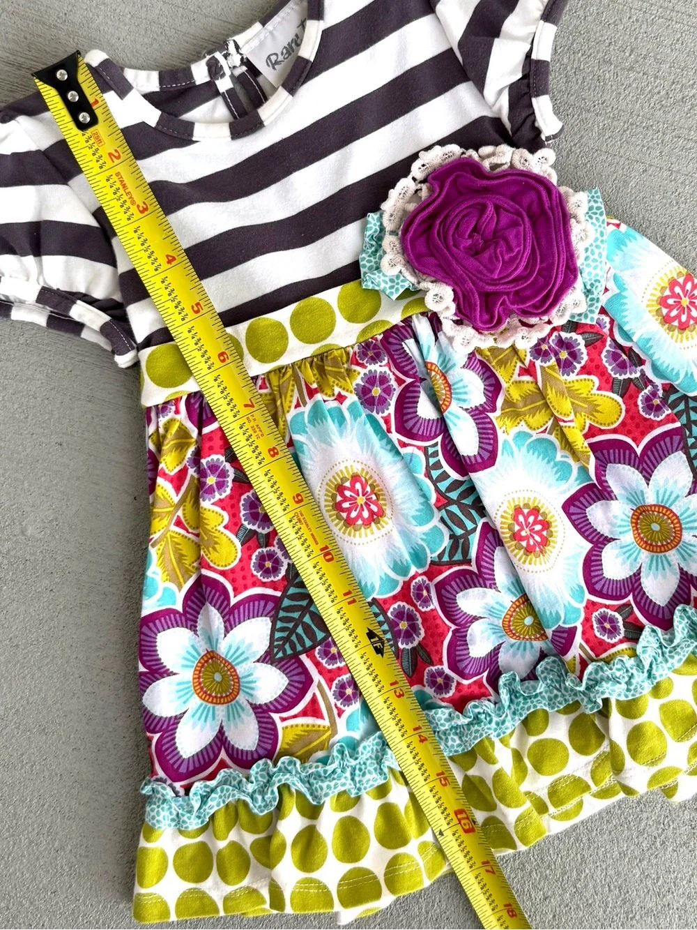 Rare, Too! 3T Girls Striped Floral Tunic & Legging Set - Gray, White, Plum, Lime